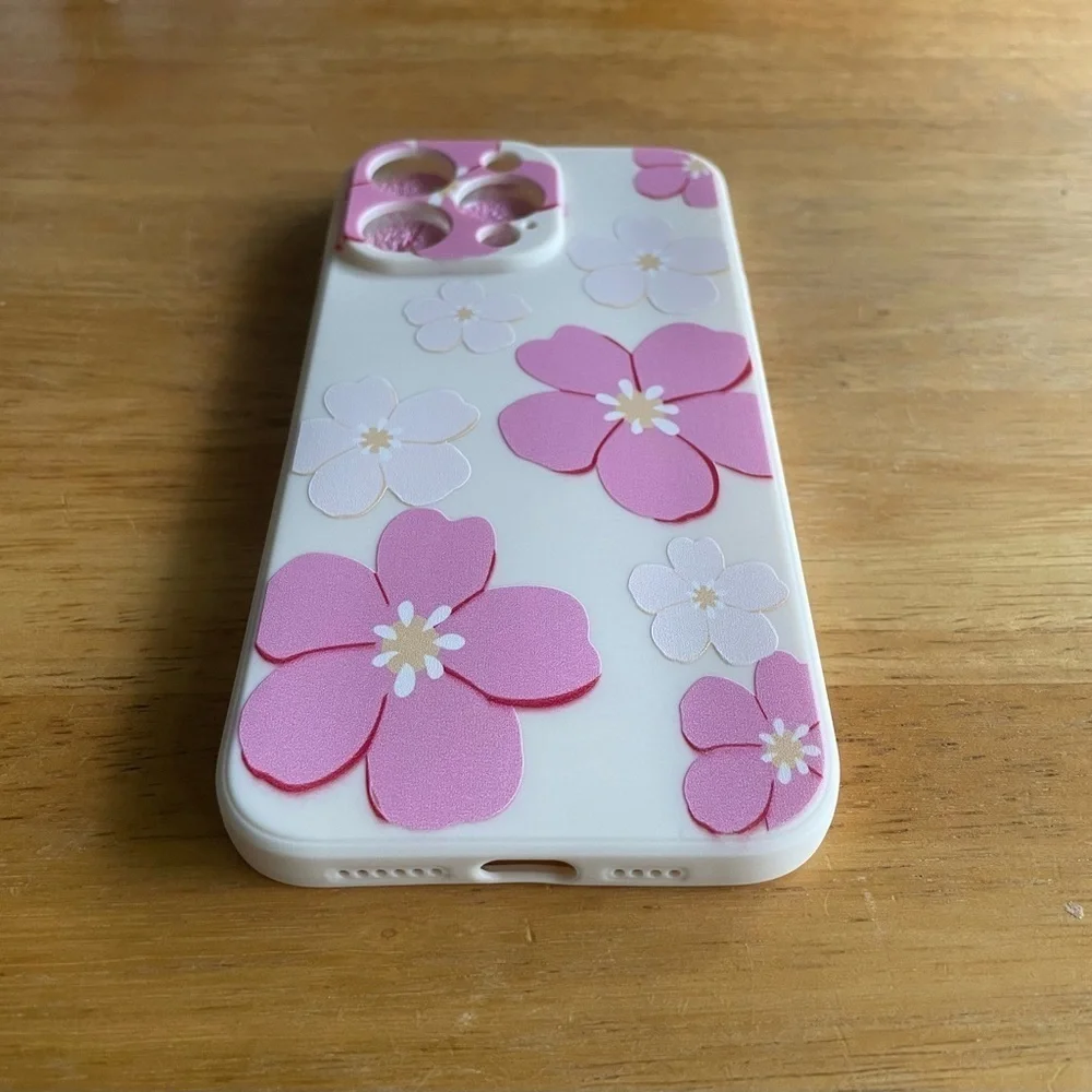 White iPhone 15 Pro Max Case with White and Pink Flowers - Picture 4 of 5